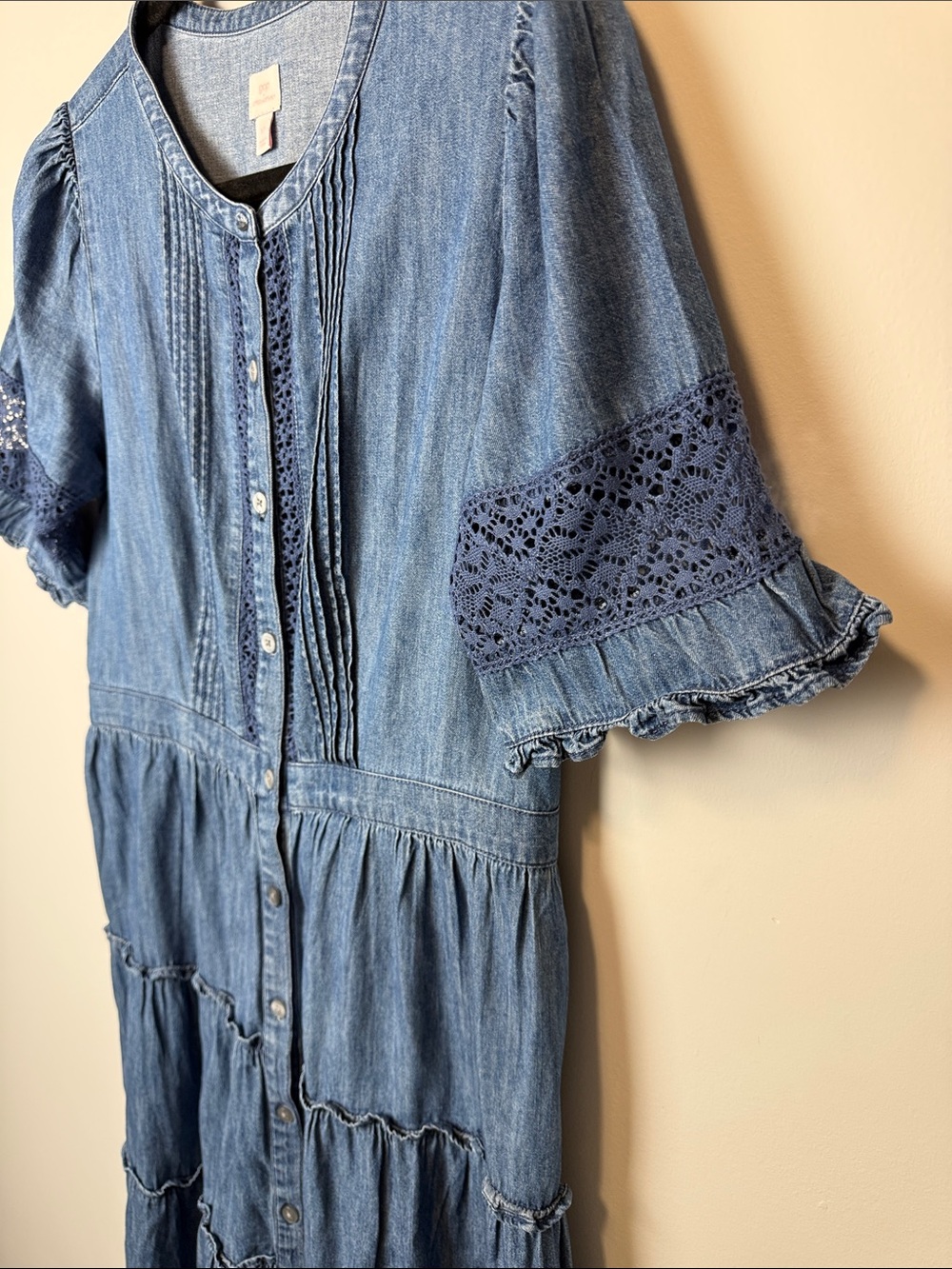 349. LoveShackFancy x Gap Denim Tiered Midi Dress 100% Cotton Size S - Picture 4 of 8